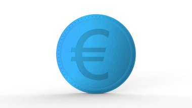 Beyaz zemin ile izole edilmiş mavi euro para işareti. 3d izole illüstrasyon, iş, yönetim, risk, para, para, büyüme, bankacılık, banka, finans, sembol.