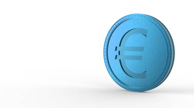 Beyaz zemin ile izole edilmiş mavi euro para işareti. 3d izole illüstrasyon, iş, yönetim, risk, para, para, büyüme, bankacılık, banka, finans, sembol.