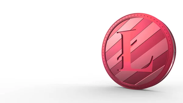 Moeda Ouro Litecoin Vermelho Isolado Com Fundo Branco Renderizar Ilustração — Fotografia de Stock