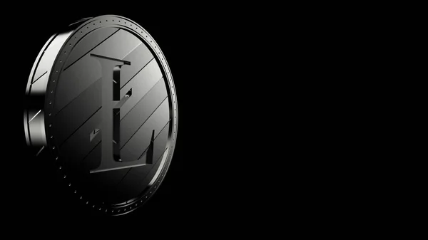 Grå Litecoin Silver Mynt Isolerad Med Svart Bakgrund Render Isolerade — Stockfoto