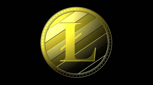 Moneda Litecoin Amarilla Aislada Con Fondo Negro Renderizar Ilustración Aislada — Foto de Stock