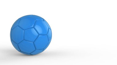 Siyah arka planda izole edilmiş mavi futbol plastik metal kumaş topu. Football 3d yanıltmaca.