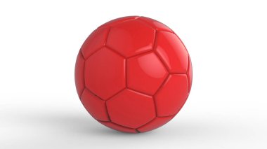 Siyah arka planda izole edilmiş kırmızı futbol plastik metal kumaş topu. Football 3d yanıltmaca.