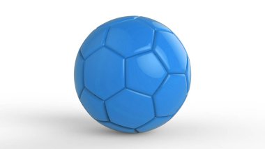 Siyah arka planda izole edilmiş mavi futbol plastik metal kumaş topu. Football 3d yanıltmaca.