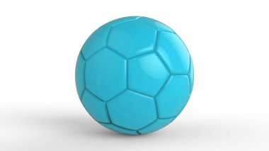 Gök mavisi futbol plastik metal kumaş topu siyah arka planda izole edilmiş. Football 3d yanıltmaca.