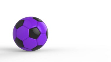 Siyah arka planda izole edilmiş mor futbol plastiği metal kumaş topu. Football 3d yanıltmaca.