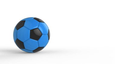 Siyah arka planda izole edilmiş mavi futbol plastik metal kumaş topu. Football 3d yanıltmaca.