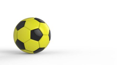 Siyah arka planda izole edilmiş sarı futbol plastik metal kumaş topu. Football 3d yanıltmaca.