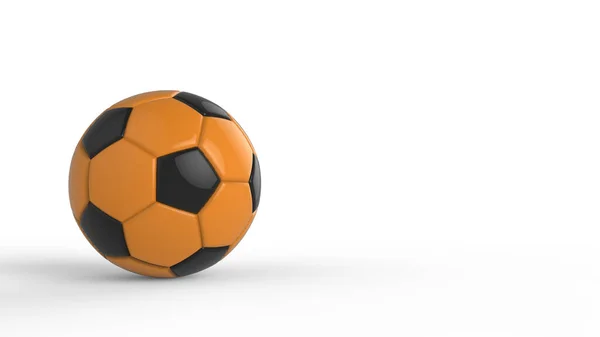 橙色足球塑料皮革面料球隔离在黑色背景 足球3D让人精神错乱 — 图库照片