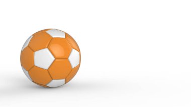 Siyah arka planda izole edilmiş turuncu futbol plastik metal kumaş topu. Football 3d yanıltmaca.