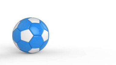 Siyah arka planda izole edilmiş mavi futbol plastik metal kumaş topu. Football 3d yanıltmaca.