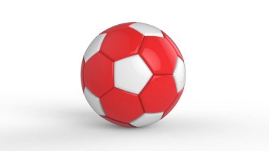 Siyah arka planda izole edilmiş kırmızı futbol plastik metal kumaş topu. Football 3d yanıltmaca.