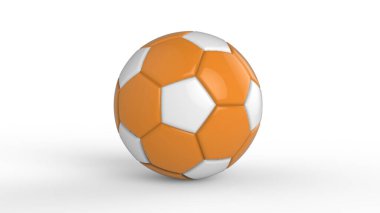 Siyah arka planda izole edilmiş turuncu futbol plastik metal kumaş topu. Football 3d yanıltmaca.