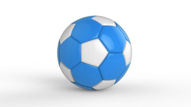 Siyah arka planda izole edilmiş mavi futbol plastik metal kumaş topu. Football 3d yanıltmaca.