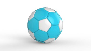 Gök mavisi futbol plastik metal kumaş topu siyah arka planda izole edilmiş. Football 3d yanıltmaca.