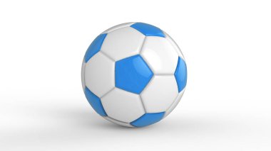 Siyah arka planda izole edilmiş mavi futbol plastik metal kumaş topu. Football 3d yanıltmaca.