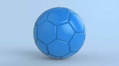 Siyah arka planda izole edilmiş mavi futbol plastik metal kumaş topu. Football 3d yanıltmaca.