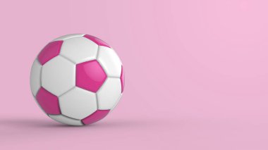Siyah arka planda izole edilmiş pembe futbol plastik metal kumaş topu. Football 3d yanıltmaca.