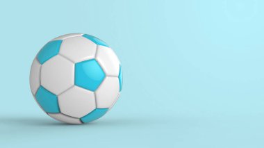 Gök mavisi futbol plastik metal kumaş topu siyah arka planda izole edilmiş. Football 3d yanıltmaca.