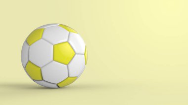 Siyah arka planda izole edilmiş sarı futbol plastik metal kumaş topu. Football 3d yanıltmaca.