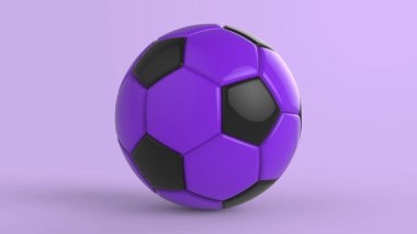 Siyah arka planda izole edilmiş mor futbol plastiği metal kumaş topu. Football 3d yanıltmaca.