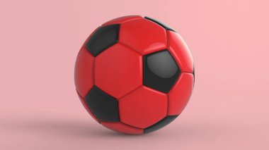Siyah arka planda izole edilmiş kırmızı futbol plastik metal kumaş topu. Football 3d yanıltmaca.