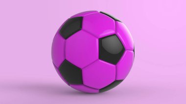 Siyah arka planda izole edilmiş mor futbol plastik metal kumaş topu. Football 3d yanıltmaca.