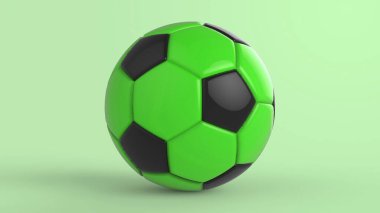 Siyah arka planda izole edilmiş yeşil futbol plastik metal kumaş topu. Football 3d yanıltmaca.