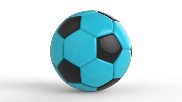 Γαλάζιο Ποδόσφαιρο Πλαστικό Δέρμα Μεταλλικό Ύφασμα Μπάλα Απομονώνονται Μαύρο Φόντο — Φωτογραφία Αρχείου