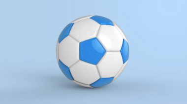 Siyah arka planda izole edilmiş mavi futbol plastik metal kumaş topu. Football 3d yanıltmaca.