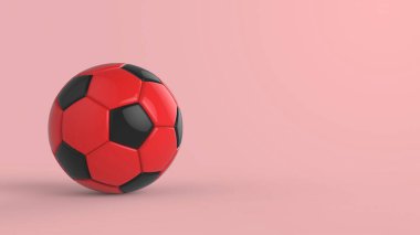 Siyah arka planda izole edilmiş kırmızı futbol plastik metal kumaş topu. Football 3d yanıltmaca.