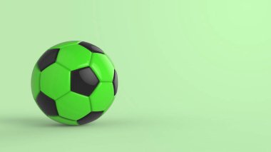 Siyah arka planda izole edilmiş yeşil futbol plastik metal kumaş topu. Football 3d yanıltmaca.