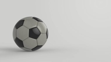 Siyah arka planda izole edilmiş gri futbol plastik metal kumaş topu. Football 3d yanıltmaca.