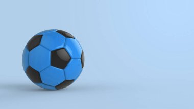 Siyah arka planda izole edilmiş mavi futbol plastik metal kumaş topu. Football 3d yanıltmaca.