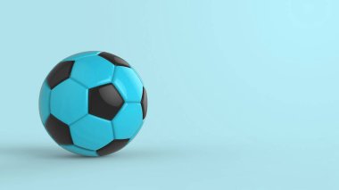 Gök mavisi futbol plastik metal kumaş topu siyah arka planda izole edilmiş. Football 3d yanıltmaca.