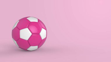 Siyah arka planda izole edilmiş pembe futbol plastik metal kumaş topu. Football 3d yanıltmaca.