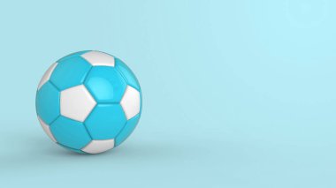 Gök mavisi futbol plastik metal kumaş topu siyah arka planda izole edilmiş. Football 3d yanıltmaca.