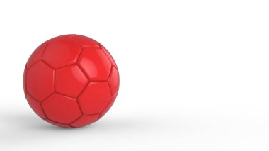Siyah arka planda izole edilmiş kırmızı futbol plastik metal kumaş topu. Football 3d yanıltmaca.