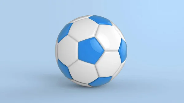 蓝色足球塑料皮革面料球隔离在黑色背景 足球3D让人精神错乱 — 图库照片