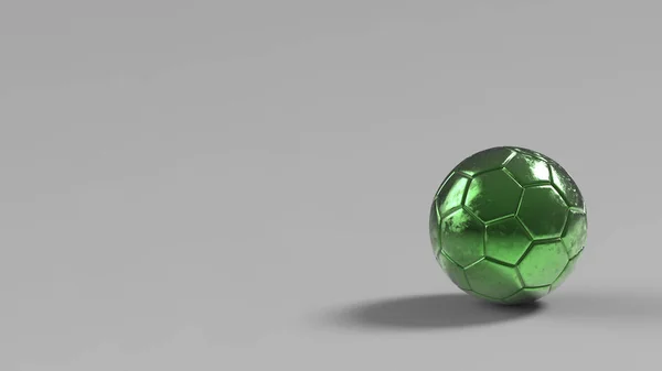 Πράσινη Μπάλα Ποδοσφαίρου Μέταλλο Απομονώνονται Μαύρο Φόντο Ποδόσφαιρο Καθιστούν Ασθένεια — Φωτογραφία Αρχείου