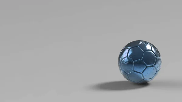 Μπλε Μπάλα Ποδοσφαίρου Μέταλλο Απομονώνονται Μαύρο Φόντο Ποδόσφαιρο Καθιστούν Ασθένεια — Φωτογραφία Αρχείου