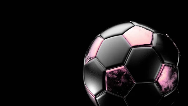 Siyah Arka Planda Izole Edilmiş Pembe Siyah Futbol Topu Football — Stok fotoğraf