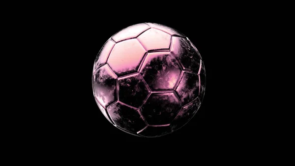 粉色足球金属球隔离在黑色背景 足球3D让人精神错乱 — 图库照片