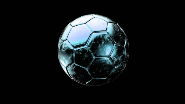 Pallone Metallo Azzurro Isolato Sfondo Nero Calcio Rendering Illlustrazione — Foto Stock