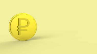 Renkli arka planda izole edilmiş sarı altın ruble para. 3d izole illüstrasyon, iş, yönetim, risk, para, para, büyüme, bankacılık, banka, finans, sembol.