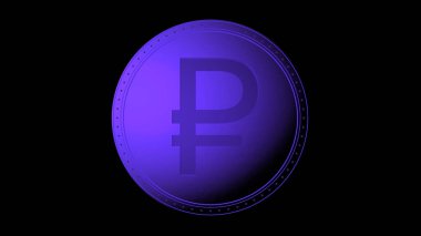 Siyah arkaplan ile izole edilmiş mor ruble para. 3d izole illüstrasyon, iş, yönetim, risk, para, para, büyüme, bankacılık, banka, finans, sembol.
