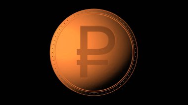 Siyah zemin ile izole edilmiş turuncu altın ruble para. 3d izole illüstrasyon, iş, yönetim, risk, para, para, büyüme, bankacılık, banka, finans, sembol.