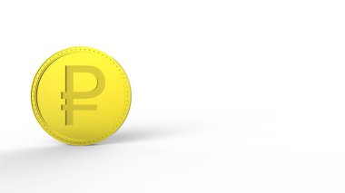 Beyaz zemin ile izole edilmiş sarı altın ruble para. 3d izole illüstrasyon, iş, yönetim, risk, para, para, büyüme, bankacılık, banka, finans, sembol.