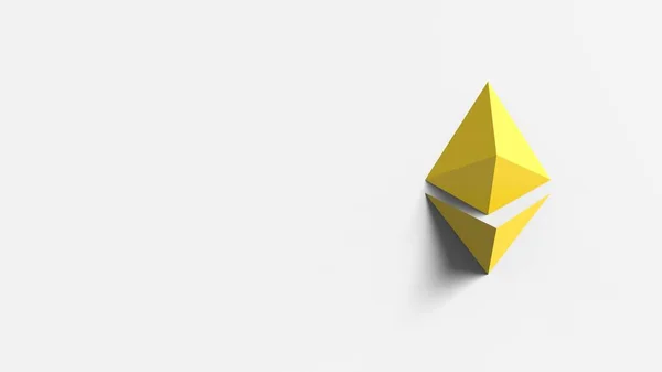 黄色的以太黄金标志图标与白色背景隔离 3D提供孤立的示例 加密货币 — 图库照片
