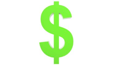 Beyaz zemin ile izole edilmiş yeşil dolar işareti simgesi. 3d izole illüstrasyon, iş, yönetim, risk, para, para, büyüme, bankacılık, banka, finans, sembol.